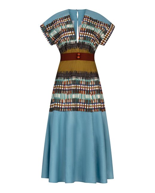 Silvia Tcherassi Blue Sakura Printed Cotton Midi Dress