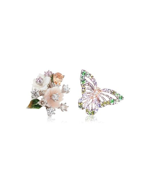 Anabela Chan Green Butterfly Bouquet 18k White Gold Multi-stone Earrings