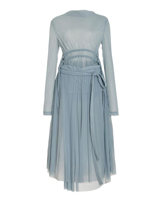 Proenza Schouler Blue Riley Pleated Mesh Jersey Midi Dress