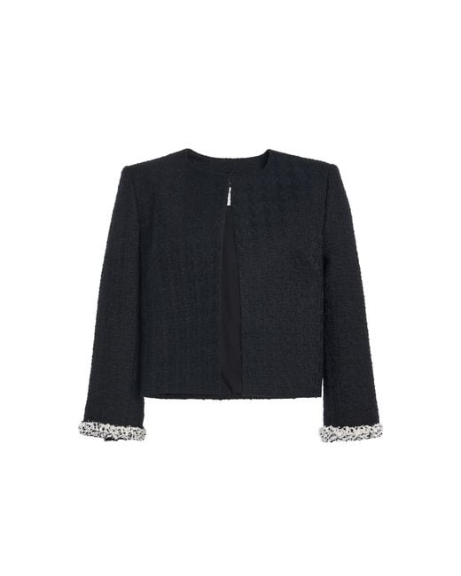 Oscar de la Renta Blue Long-Sleeve Wool-Blend Tweed Jacket