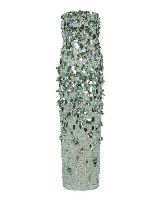 Rachel Gilbert Green Hugo Floral-Appliqué Strapless Gown