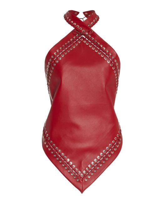 Ludovic de Saint Sernin Red Ken Embellished Leather Top
