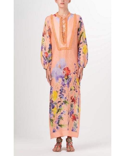 Silvia Tcherassi Orange Isernia Embroidered Linen Tunic Dress