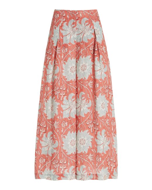 BOTEH Red De Flore Linen Wide-Leg Pants