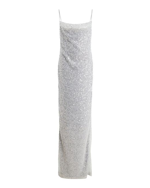 Atelier Prabal Gurung White Sequin Cowl Neck Slip Dress