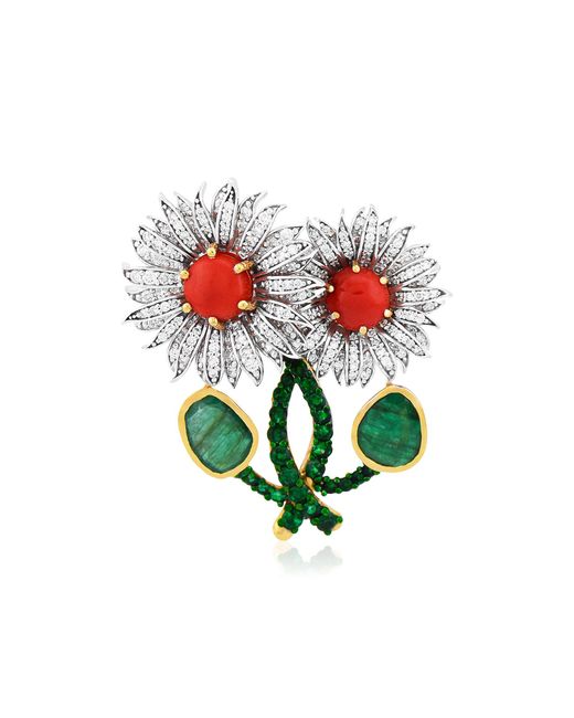 Ashna Mehta Red Sunflower 18K Diamond; Emerald And Coral Bag Charm