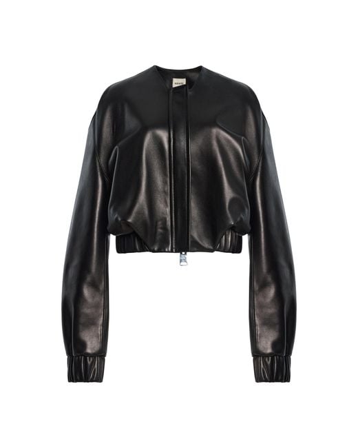 Khaite Black Cordan Plonge Leather Bomber Jacket