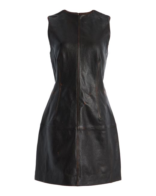 Staud Black Binx Distressed Leather Mini Dress