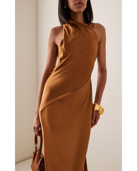 Significant Other Brown Annabel Draped Satin Maxi Dress