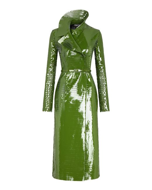 Tom Ford Green Perforated Patent Leather Trench Coat