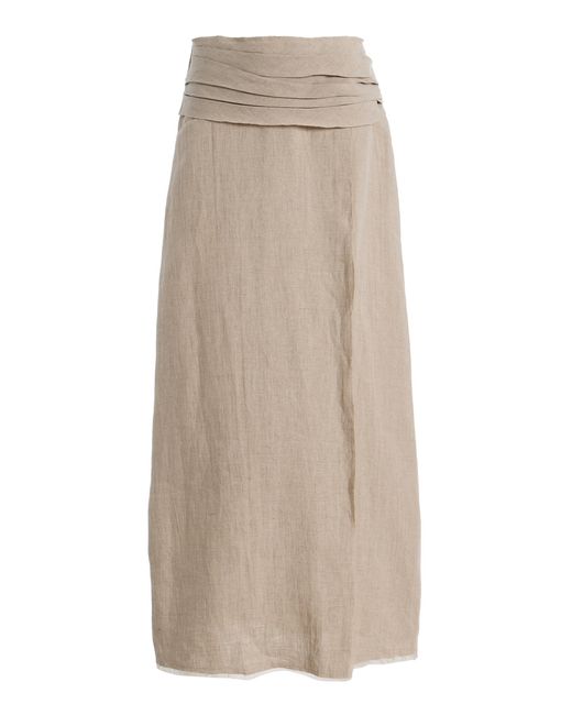 Mel Usine Natural Enide Linen Draped Yoke Field Skirt