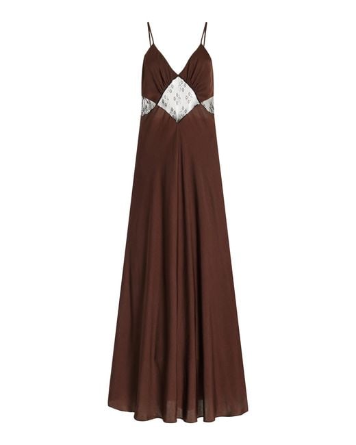 FAVORITE DAUGHTER Brown The Manifest Lace-Inset Satin Maxi Dress