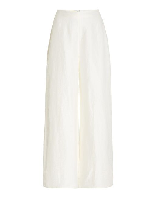 Cult Gaia White Kora Silk And Linen-blend Wide-leg Pants