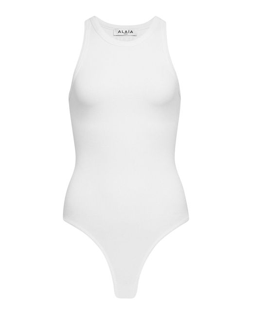 Alaïa White Ribbed Cotton-Blend Bodysuit