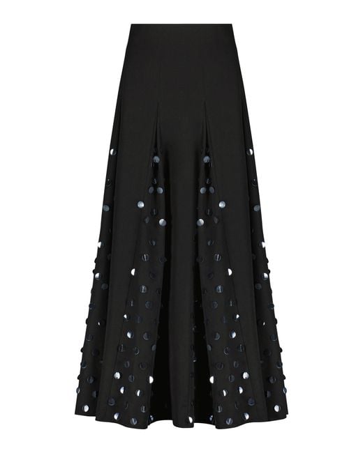 Lela Rose Black Paillette Embroidered Cotton Poplin Godet Skirt