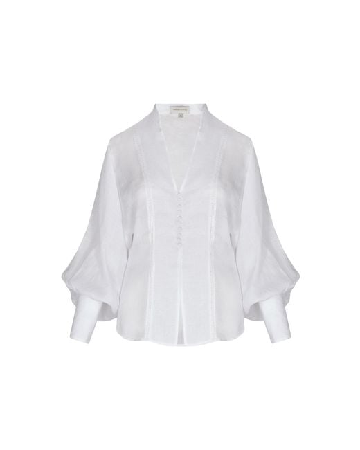 ANDRES OTALORA White Rocas Del Mar Puff-sleeve Linen Blouse