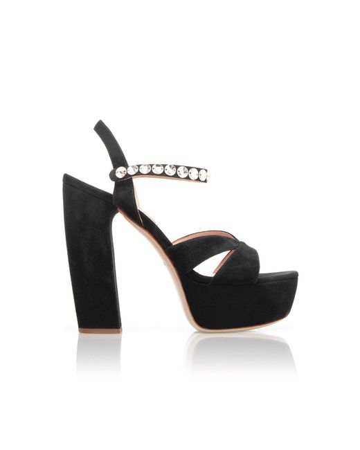 Miu Miu Black Embellished Strap Platform Sandals