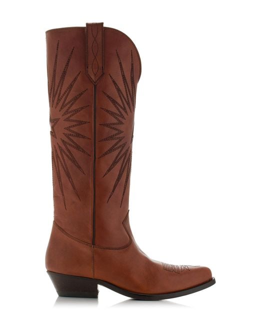 Golden Goose Deluxe Brand Brown Wish Star Embroidered Leather Cowboy Boots