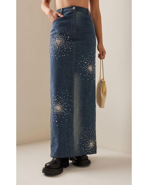 DES_PHEMMES Blue Crystal-embellished Denim Maxi Skirt