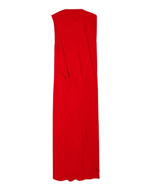 Balenciaga Red Draped Silk Crepe Maxi Dress