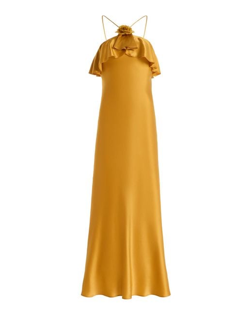 Rodarte Metallic Exclusive Ruffled Silk-Satin Halter Slip Dress