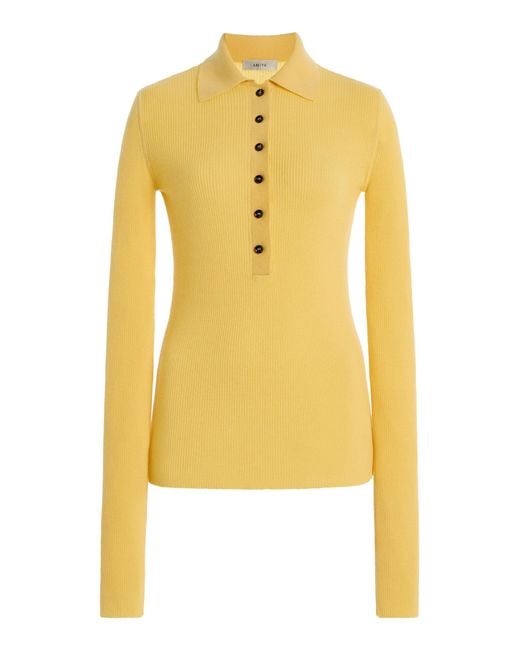 AMIYA Yellow Georgia Fitted Wool Polo Top