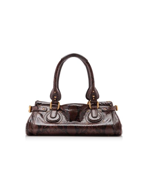 Chloé Brown Paddington Python-Embossed Leather Shoulder Bag
