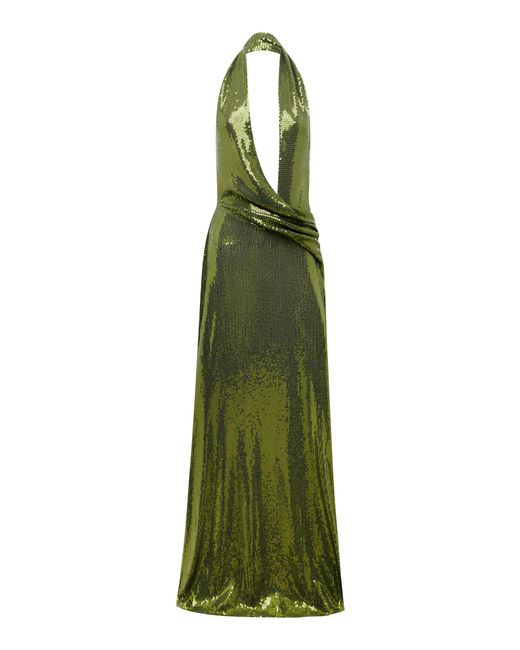 Alex Perry Green Halter Sequined Mesh Gown