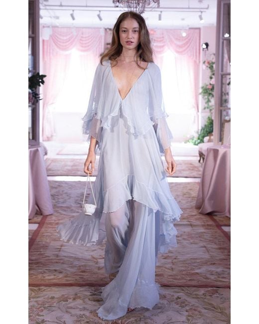 collia silk chiffon maxi dress LoveShackFancy Collia V-Neck Tiered Silk Chiffon Maxi Dress