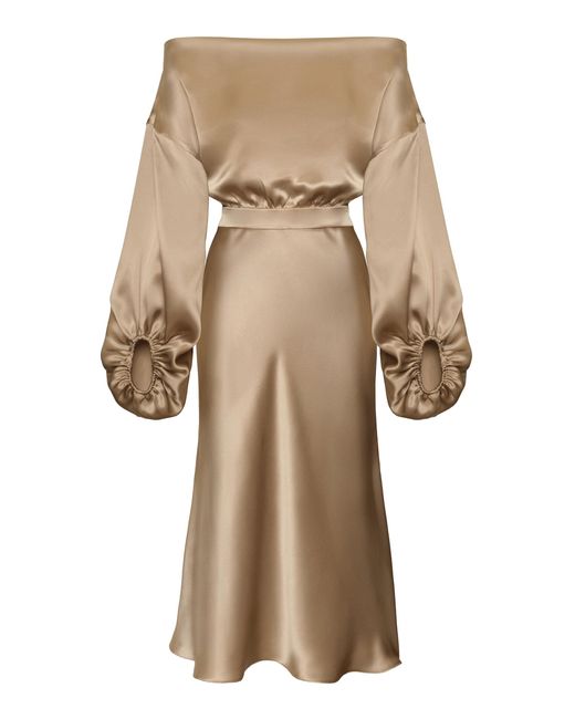ANDRES OTALORA Natural Anhelo Off-The-Shoulder Midi Dress