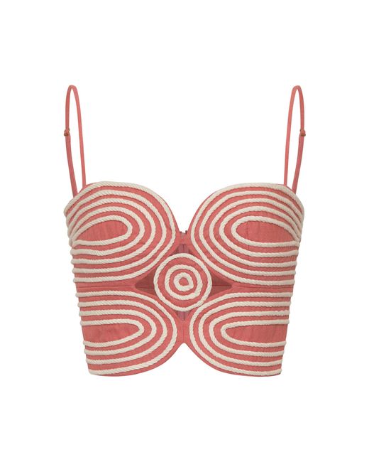 ANDRES OTALORA Pink Baía Embroidered Linen Crop Top