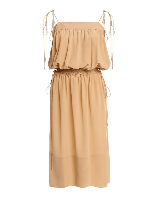 Saint Laurent Natural Silk Crepe De Chine Midi Balloon Dress