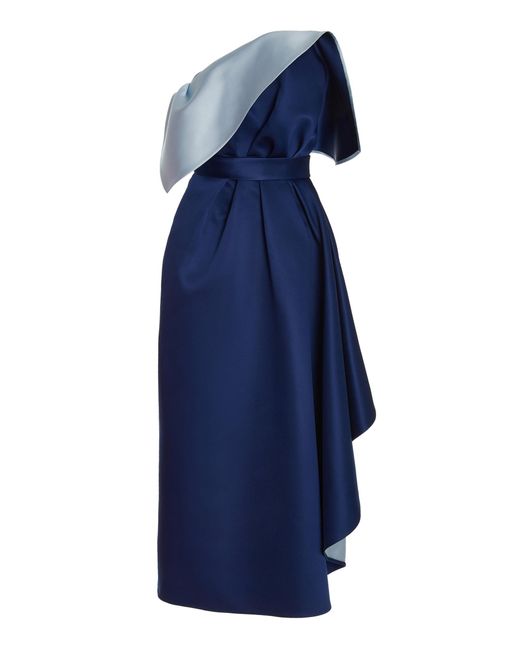 Carolina Herrera Blue Cascading Strapless Midi Dress