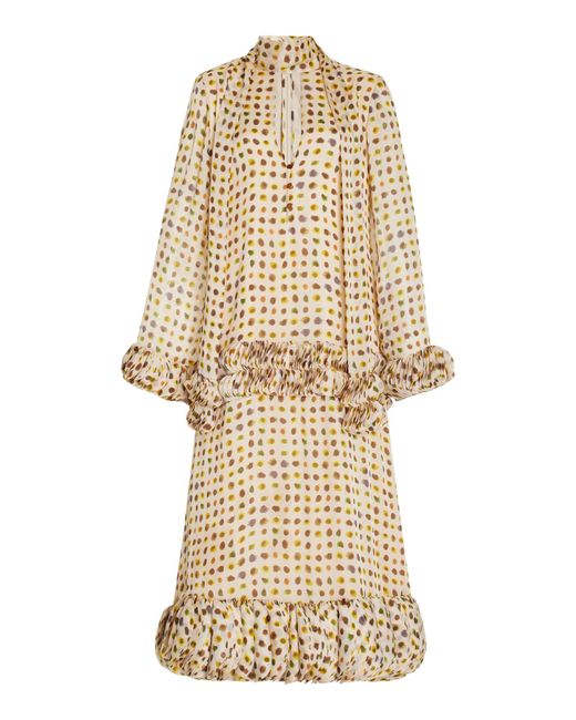 Alexis Natural Hilana Ruffled Polka-dot Crepe Midi Dress