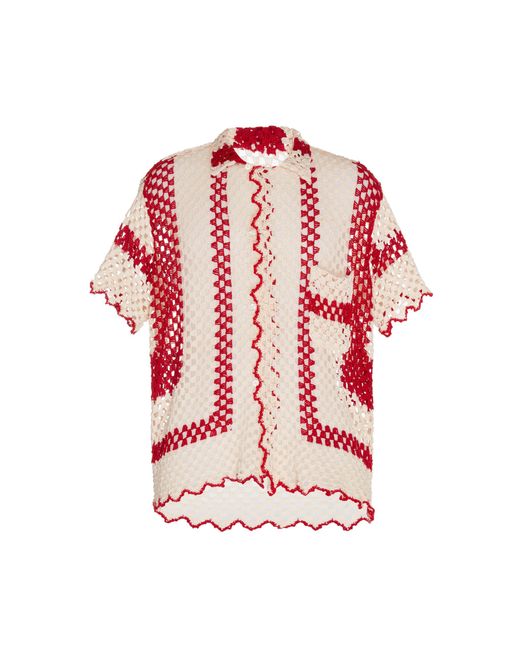 Bode Red Crochet Big Top Shirt for men