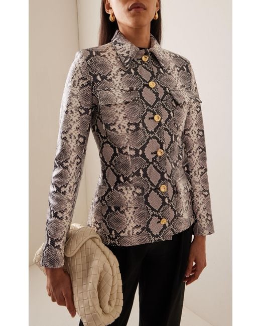 Brandon Maxwell White The Gage Tailored Snake-Effect Leather Jacket