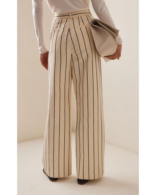 Jenni Kayne Natural Jones Striped Cotton-blend Wide-leg Pants
