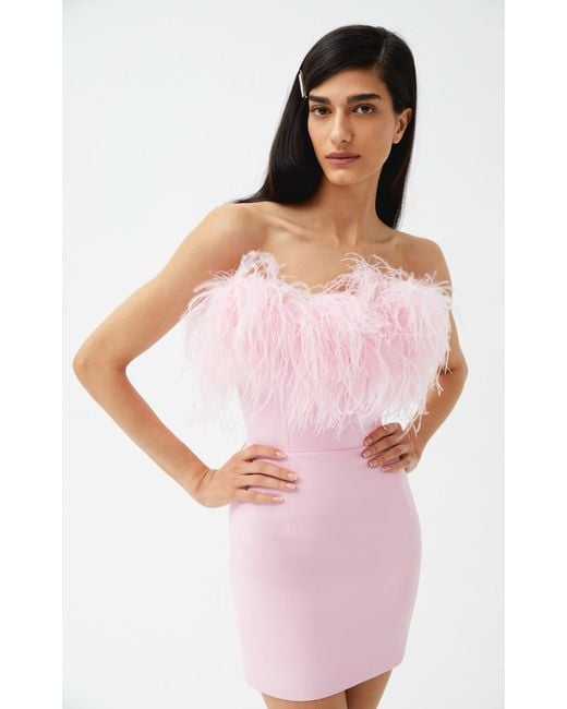 The New Arrivals Ilkyaz Ozel Pink Cynthia Feather-trimmed Strapless Mini Dress