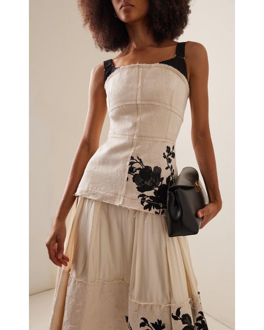 Erdem Natural Embroidered Raw Edge Cotton Midi Dress