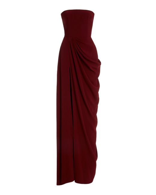 Alex Perry Red Exclusive Draped Crepe Strapless Gown