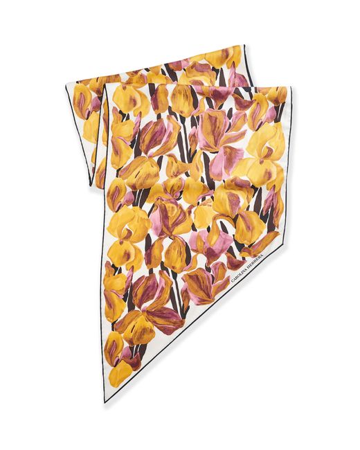 Carolina Herrera White Single Meadow Floral Triangle Silk Scarf