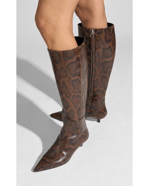 Aeyde Brown Sabrina Snake-Effect Leather Knee Boots