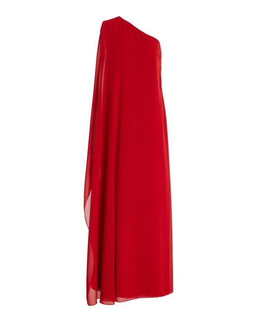 ANDRES OTALORA Red Asymmetric Georgette Maxi Cape Dress