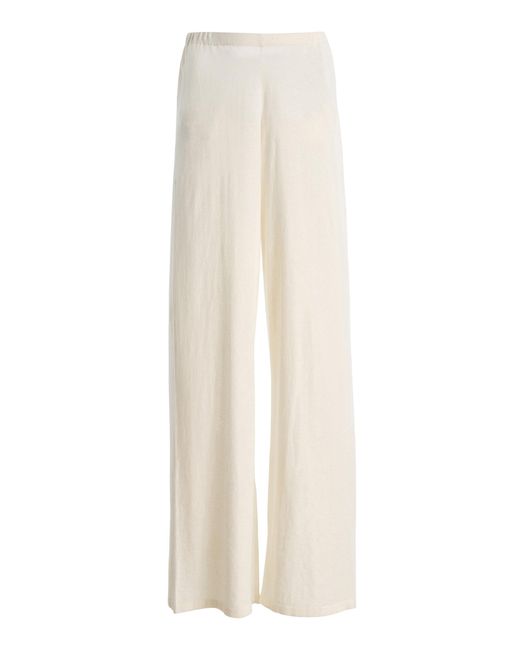ÉTERNE White Low-Waist Cotton-Linen Flared Pants