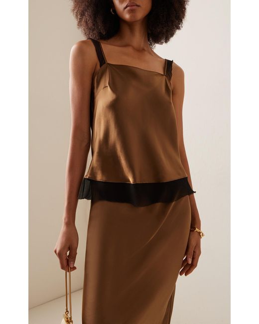 THE GARMENT Brown Catania Mesh-trimmed Silk Tank Top