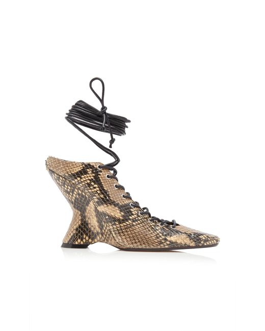 Dries Van Noten White Laced Python-Effect Leather Pumps