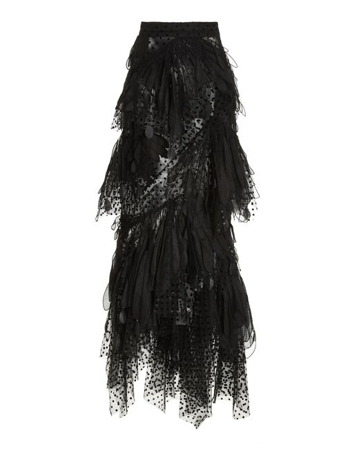 Zimmermann Black Rhythmic Embroidered Linen-silk Midi Skirt