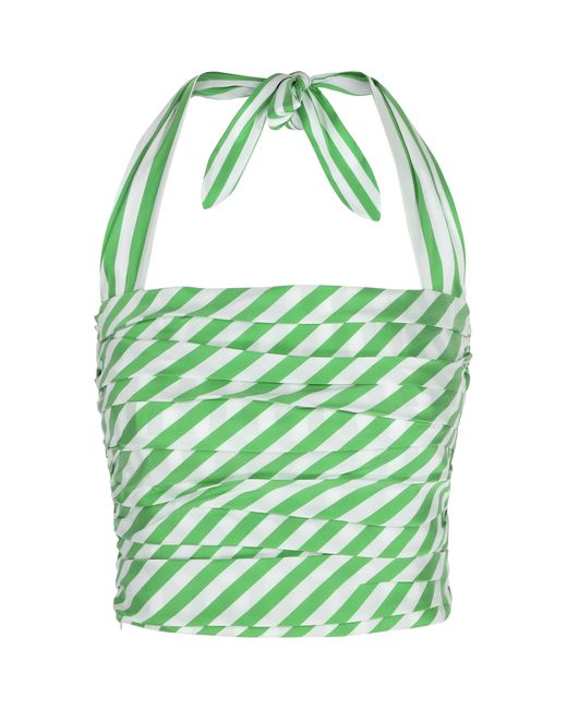 BERNADETTE Green Tippy Pleated Striped-taffeta Halter Top