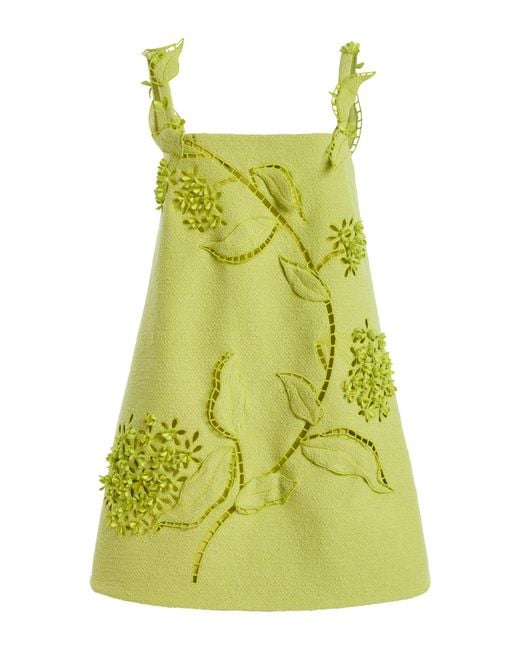 Oscar de la Renta Yellow Cutout Tweed Cocktail Mini Dress