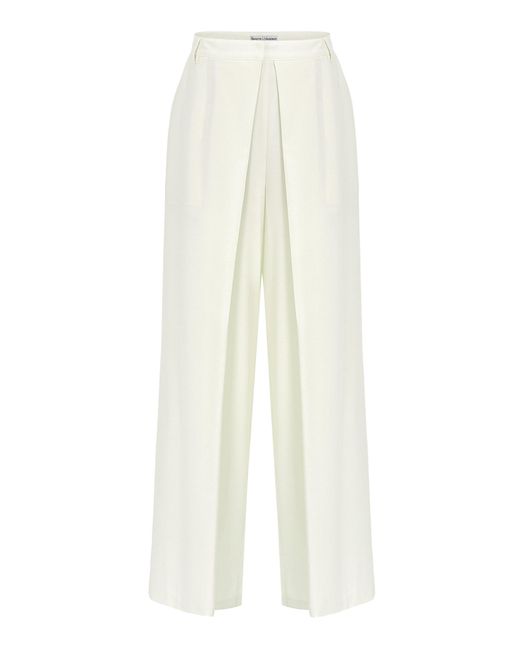 Source Unknown White Leroy Box-Pleat Straight Leg Trousers